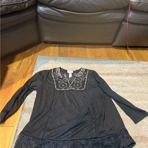 Chic Black Embroidered Women's Blouse